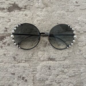 Fendi Gray Pearl Round Sunglasses